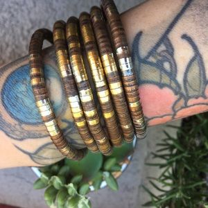 Brown gold layered bracelet band cuff Aztec boho
